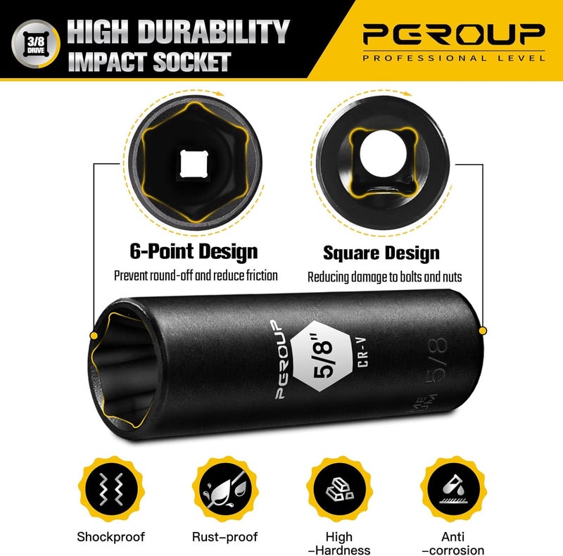 pgroup 3/8” Drive Deep Impact Socket, SAE(5/8 Inch socket), 6-Point, Cr-V Steel With Black Manganese Phosphate Coating - Image 4